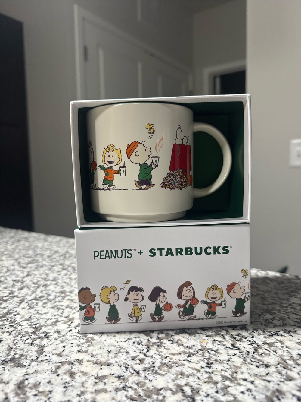 Starbucks Peanuts Ceramic Mug in White and Green